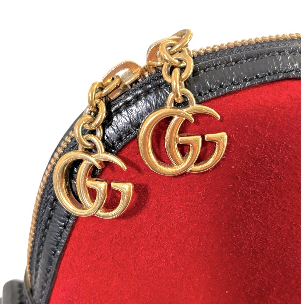 GUCCI OPHIDIA GG red suede black patent leather Shoulder/Crossbody bag - Picture 5 of 8